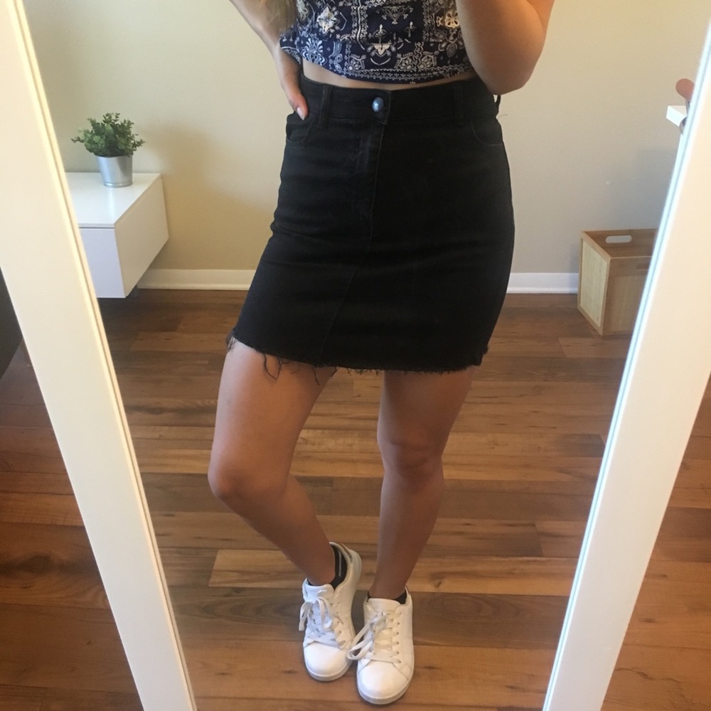 Black denim pencil skirt